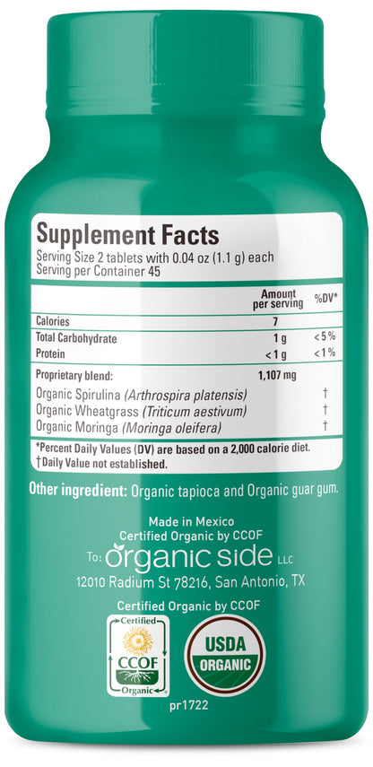 OS Organic Side Organic Greens - Spirulina, Wheatgrass & Moringa (90 Tablets)