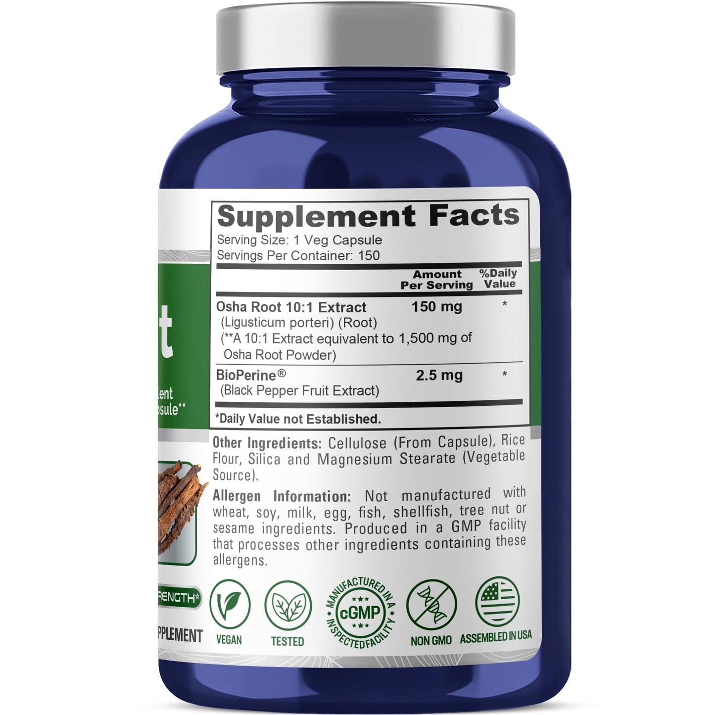 NusaPure OSHA Root Extract 1500 mg Vegan Capsules – 150 Count (Pack of 2)