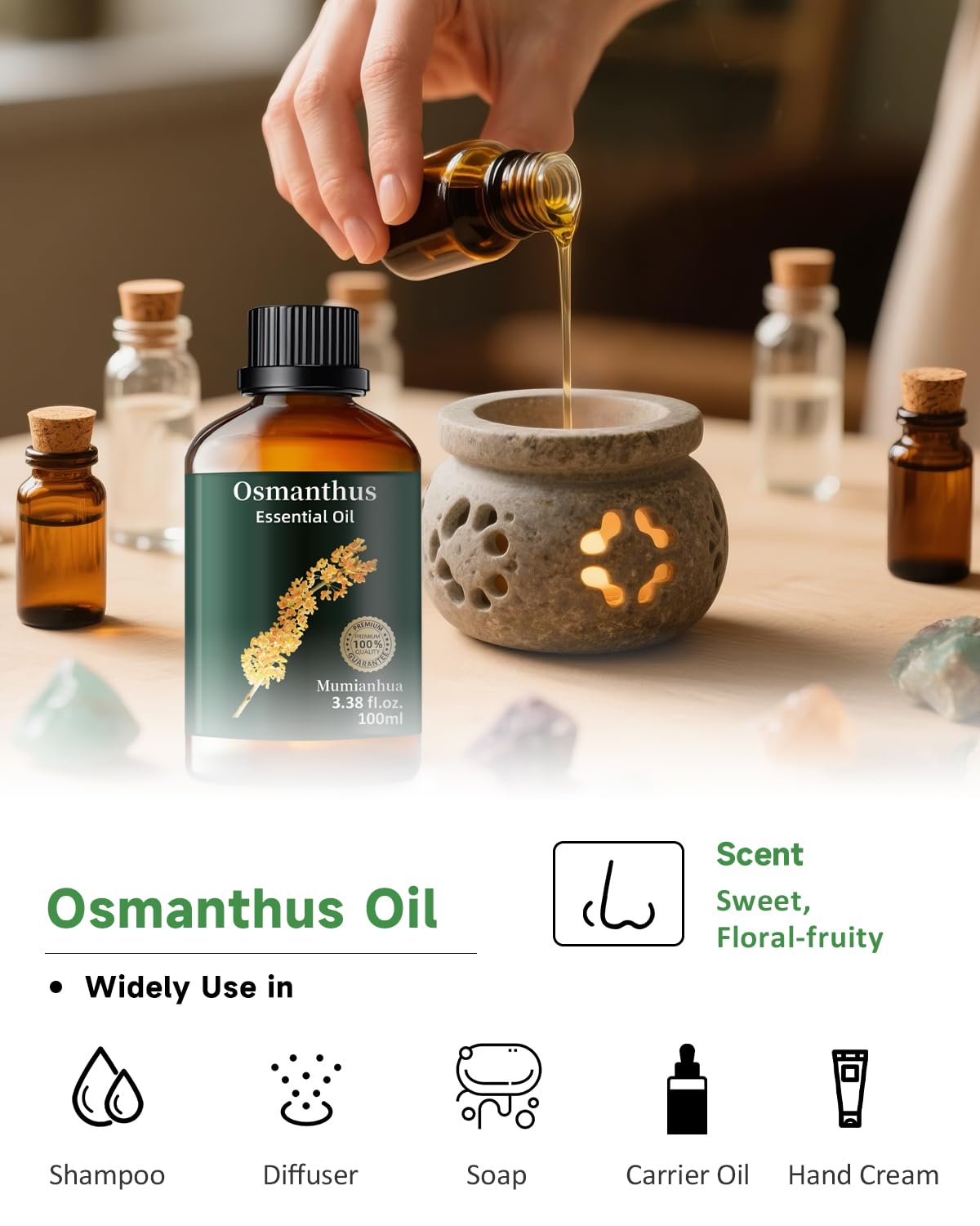 Pure Osmanthus Essential Oil – Diffuser, Skin, Air Purifier, Candles | 3.38 Fl Oz