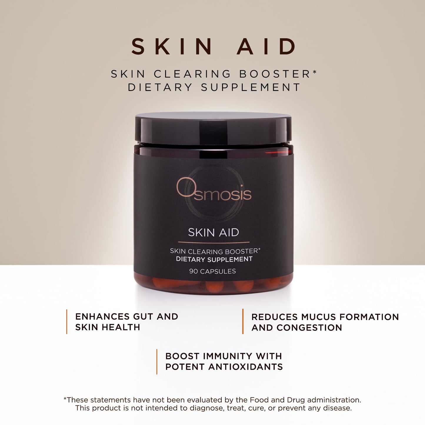 OSMOSIS Skin Aid Daily Supplement – Microbiome & Immunity Support, Vitamin A for Acne-Prone Skin | 90 Count