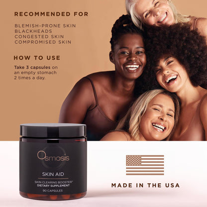 OSMOSIS Skin Aid Daily Supplement – Microbiome & Immunity Support, Vitamin A for Acne-Prone Skin | 90 Count