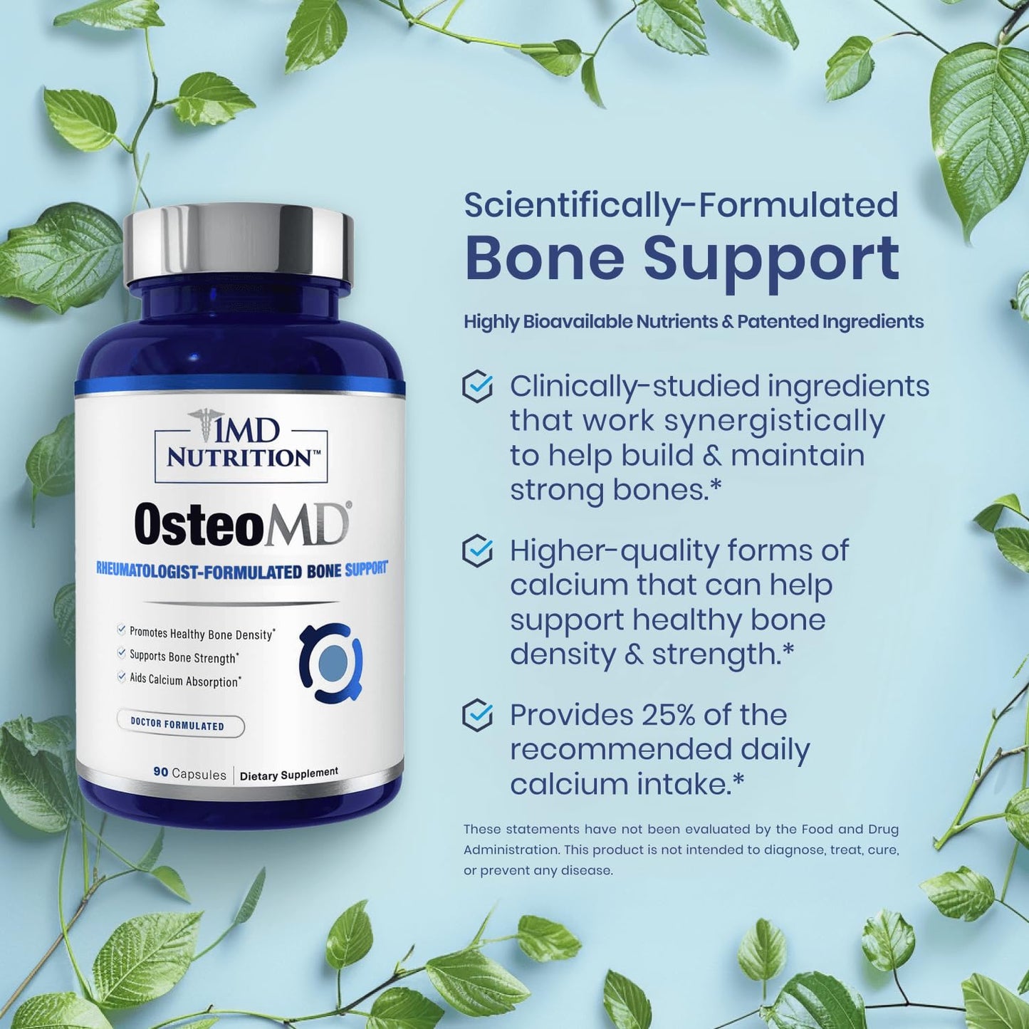 1MD Nutrition OsteoMD – Comprehensive Bone Health Support with Vitamin D3, K2 (MenaQ7) & Hydroxyapatite
