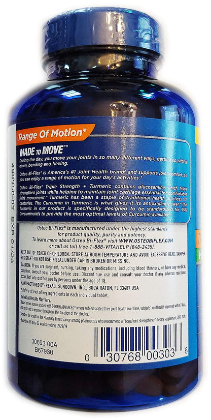 Osteo Bi-Flex Triple Strength + Turmeric (200 Tablets) – Glucosamine HCI & Curcumin for Joint Support