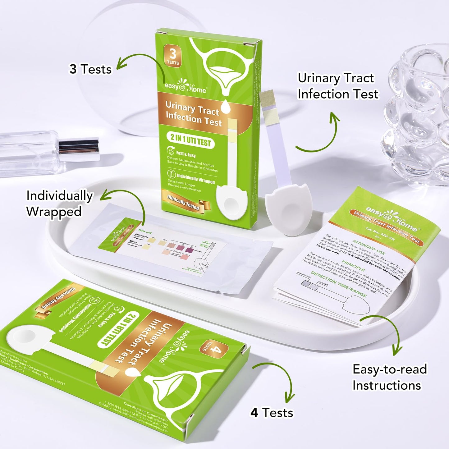 Easy@Home UTI Test Strips for Women – Leukocytes & Nitrites – 12 Pack OTC