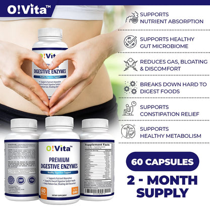 O!VITA Premium Digestive Enzymes – Plant-Based Enzymes for Better Digestion & Nutrient Absorption (60 Veggie Capsules)