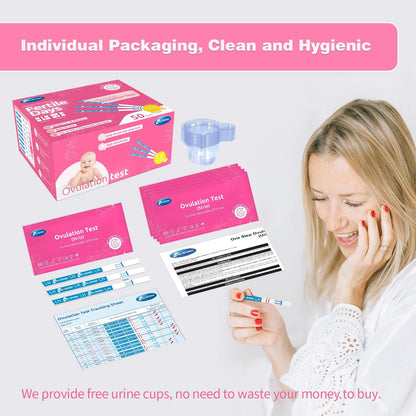 HEAL-CHECK 25 Count Ovulation Test Strips with Cups – Bulk LH Ovulation Predictor Kit for Home Fertility Testing