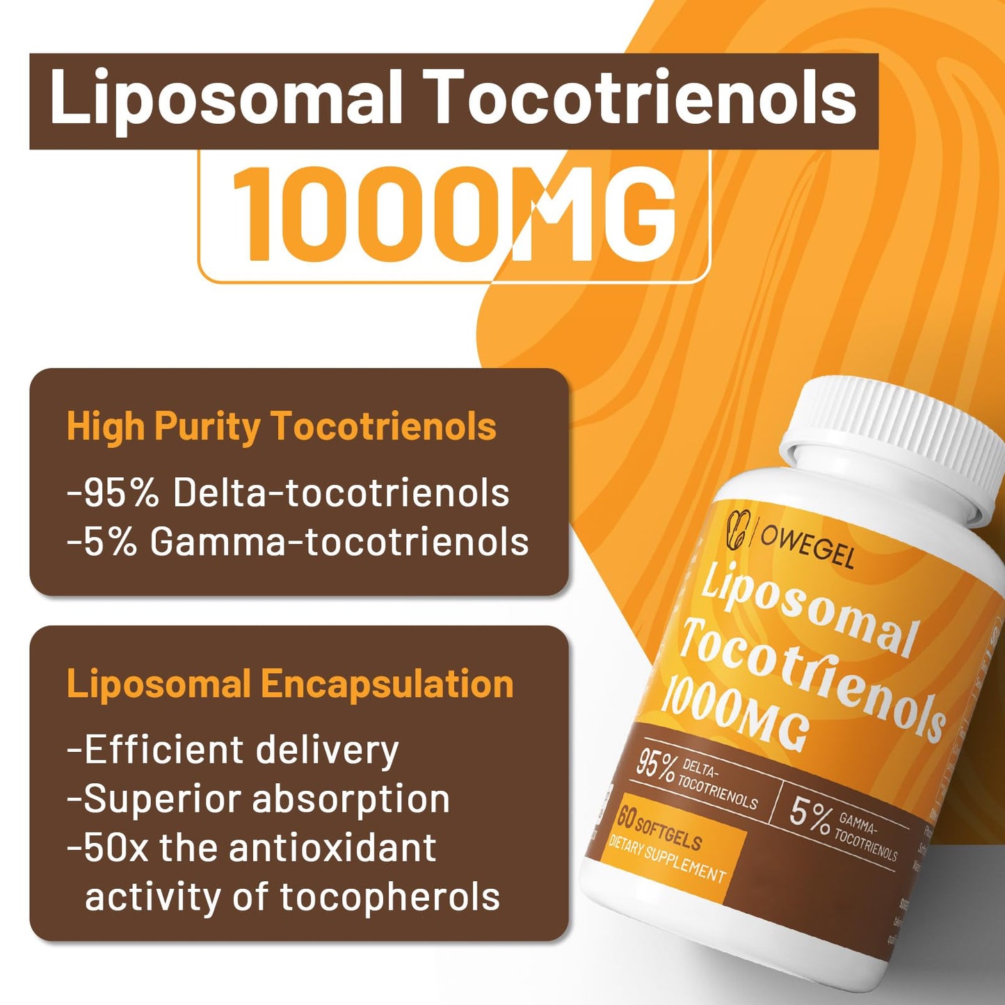 owegel Liposomal Tocotrienols 1000mg – High Bioavailability Vitamin E Tocotrienols, 60 Softgels