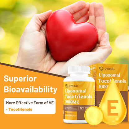 owegel Vitamin E Tocotrienols 1000mg – Liposomal Tocotrienol Capsules (95% Delta, 5% Gamma) – 120 Softgels