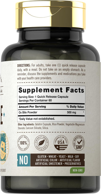 Carlyle Ox Bile Supplement 500 mg | 60 Capsules | Digestive Enzymes | Non-GMO & Gluten Free | by Herbage Farmstead
