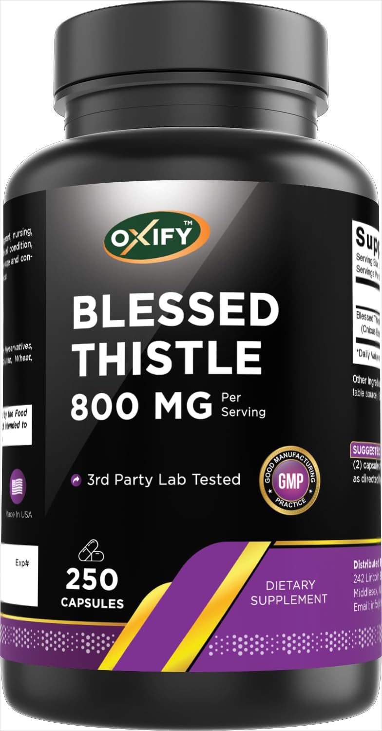 Oxify Blessed Thistle 800 mg – 250 Capsules | Gluten-Free & Non-GMO | Made in USA