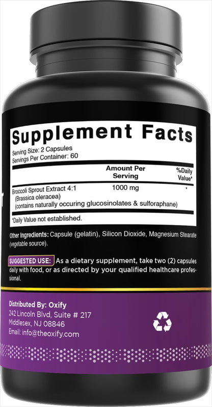 Oxify Broccoli Sprout Extract 1000 mg – 120 Capsules | Gluten-Free, Non-GMO | Made in USA