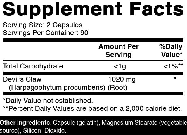 Oxify Devils Claw 1020 mg Per Serving | 180 Capsules | Gluten-Free, Non-GMO | Supplement Made in USA