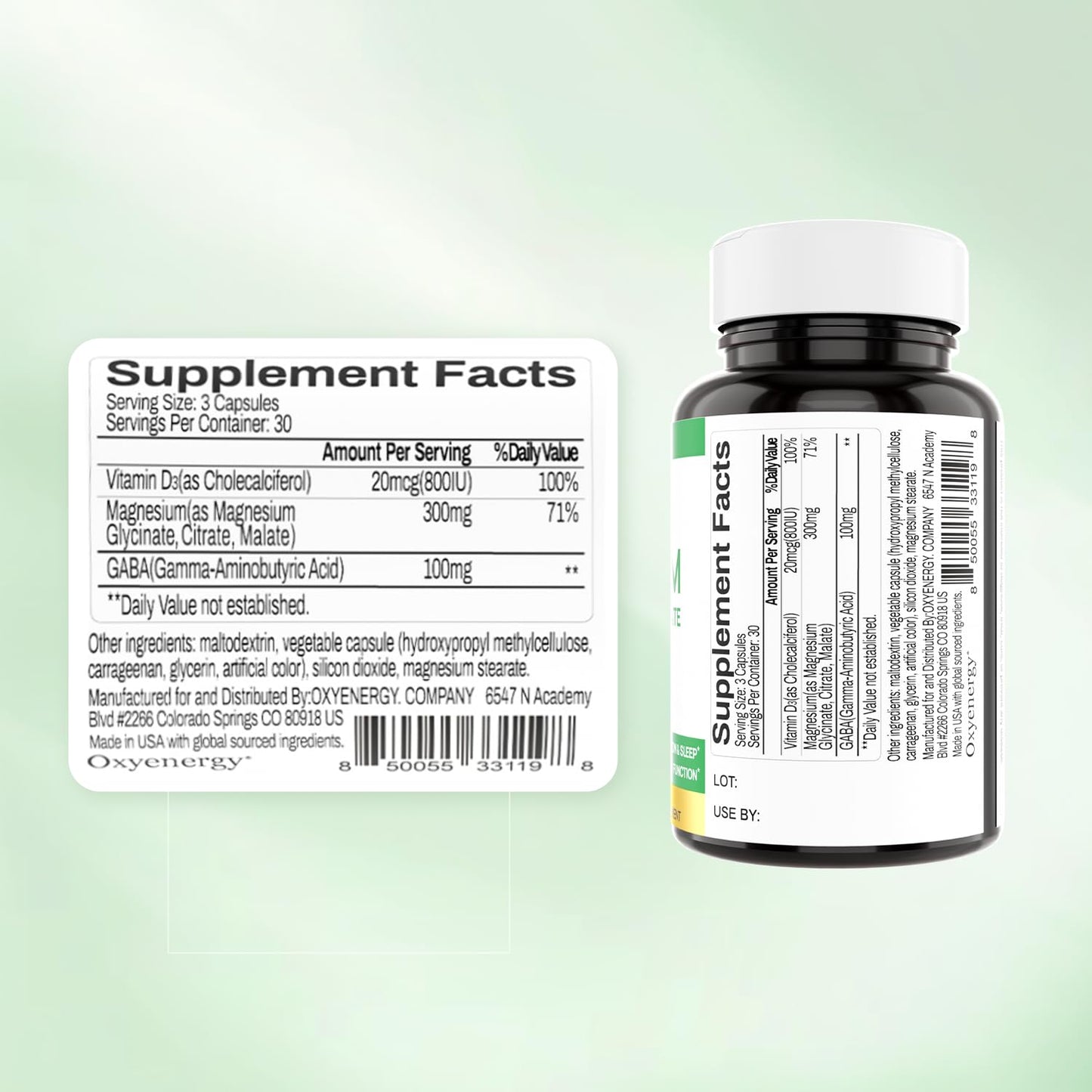 OXYENERGY 3 in 1 Magnesium Complex - 300mg Chelated Triple Magnesium (Glycinate, Malate, Citrate) - Vegan - 90 Capsules