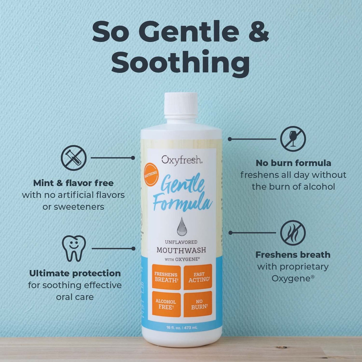 Oxyfresh Gentle Formula Unflavored Mouthwash – Ultra Sensitive Gums & Teeth – No Mint, Zero Alcohol, Flavor Free – 16 oz