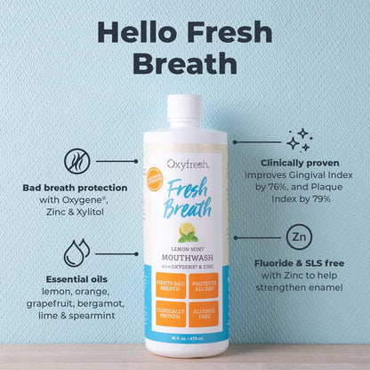 Oxyfresh Lemon Mint Mouthwash – SLS & Fluoride Free, Alcohol Free | 16 Fl Oz