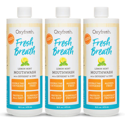 Oxyfresh Lemon Mint Fresh Breath Mouthwash – SLS & Fluoride Free, Alcohol Free – 16 Fl Oz (Pack of 3)