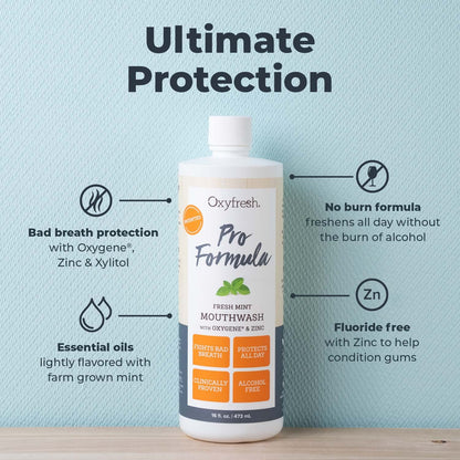 Oxyfresh Pro Formula Fresh Mint Mouthwash – Patented Zinc Mouthrinse, Dye & Alcohol Free (16 oz)