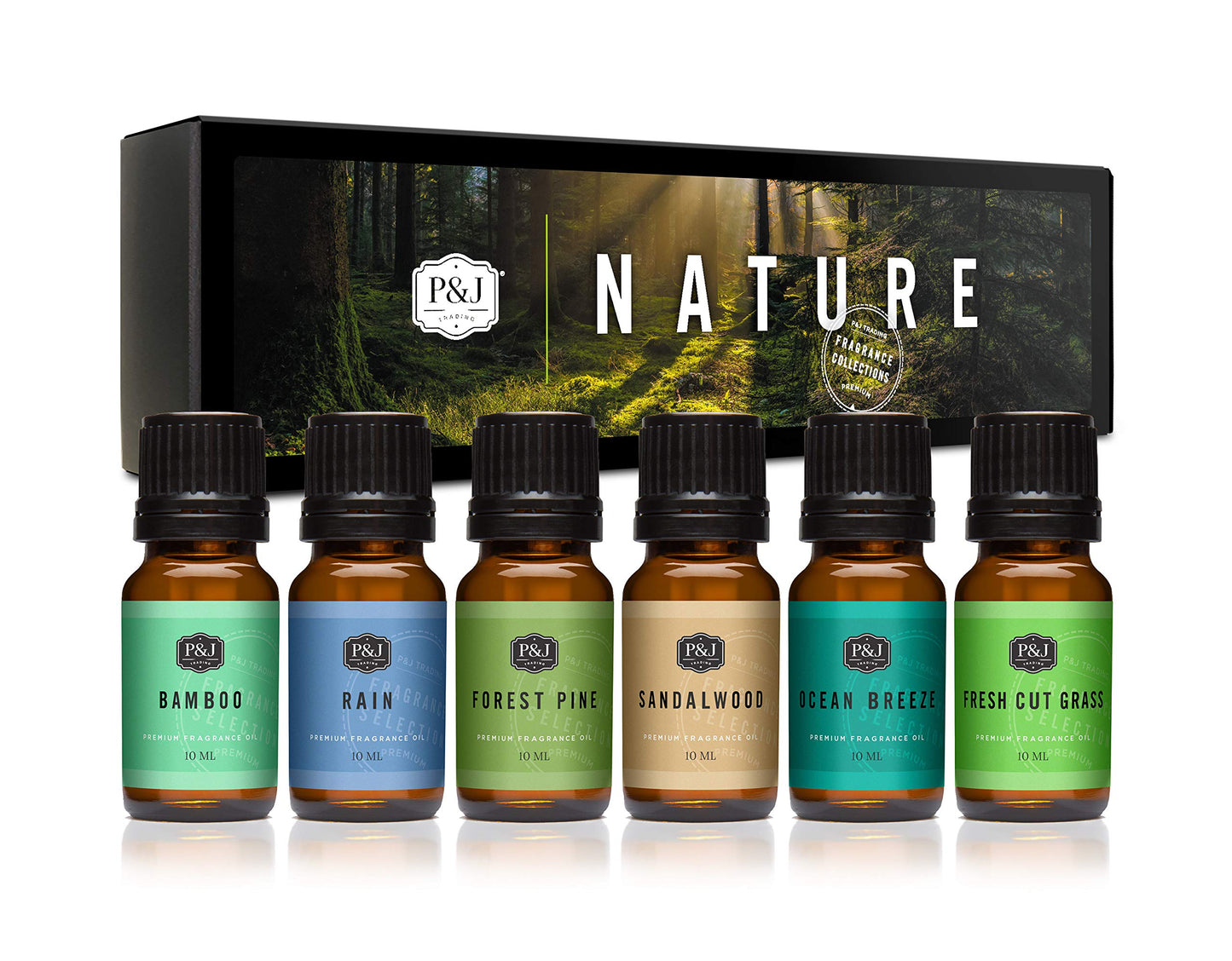 Nature Set Fragrance Oils by P&J – Forest Pine, Ocean Breeze, Rain, Fresh Cut Grass, Sandalwood & Bamboo