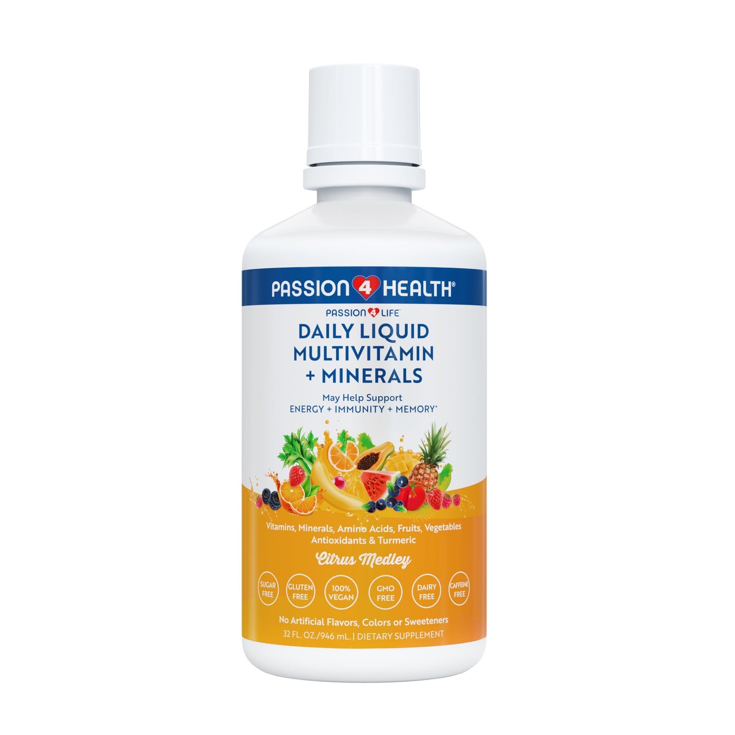 Passion 4 Life Mega Liquid Multivitamin with Turmeric – All‑In‑One Liquid Vitamin for Adults, Teens & Kids