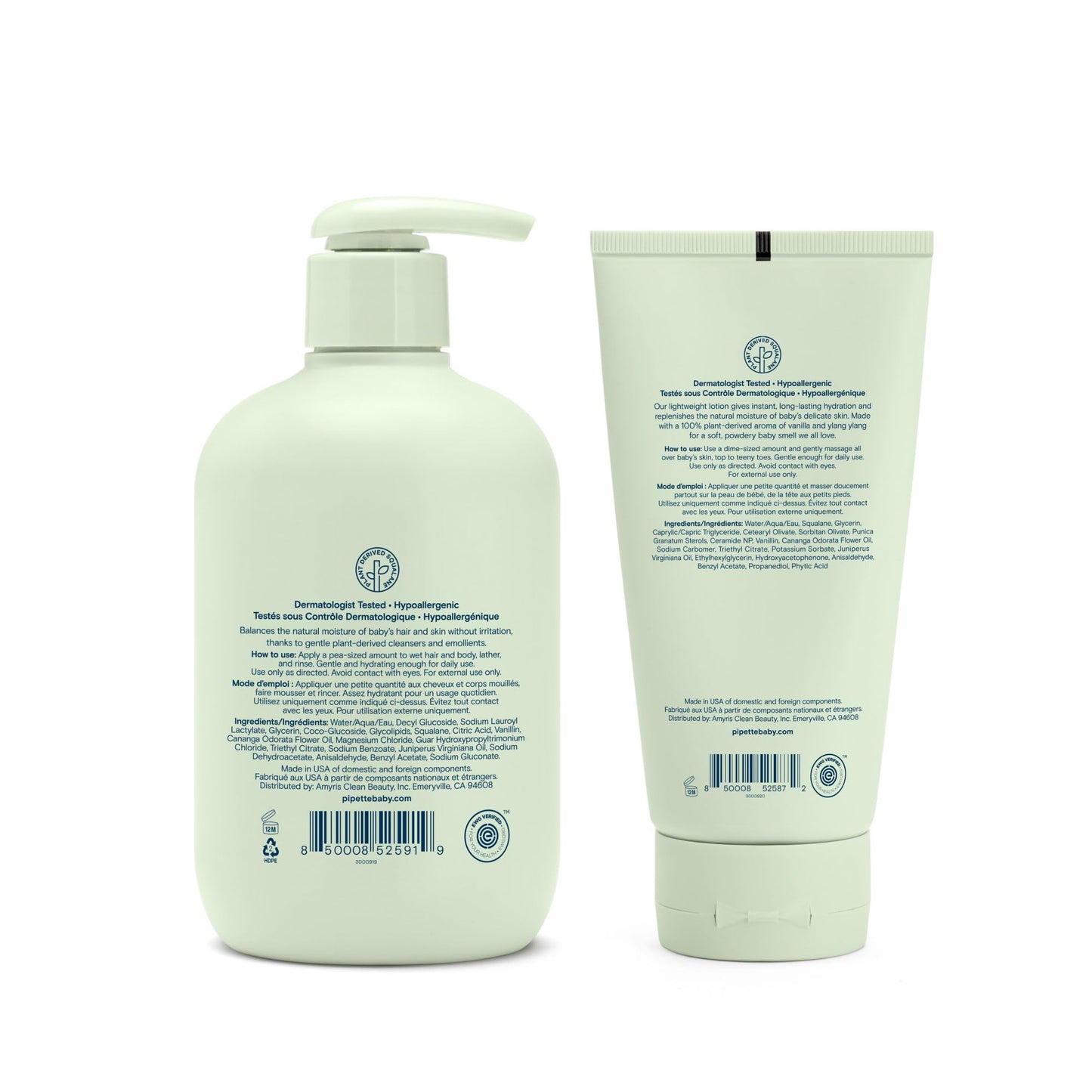 Pipette Vanilla + Ylang Ylang Baby Wash & Lotion Duo – Tear-Free, Non-Toxic (Pack of 2)