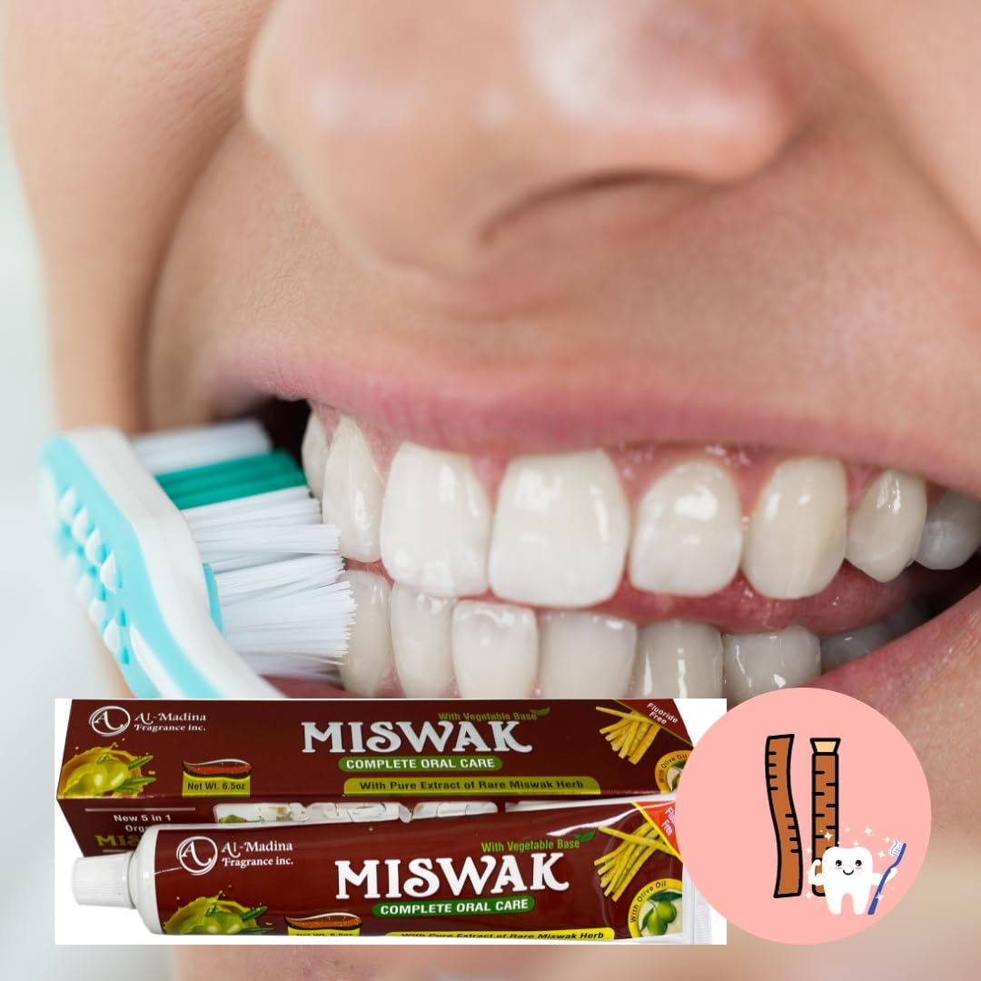 Pack of 6 Organic Miswak Moringa 10-in-1 Toothpaste - Clove, Propolis, Myrrh, Black Seed, Fennel - Fluoride Free 7.05 oz