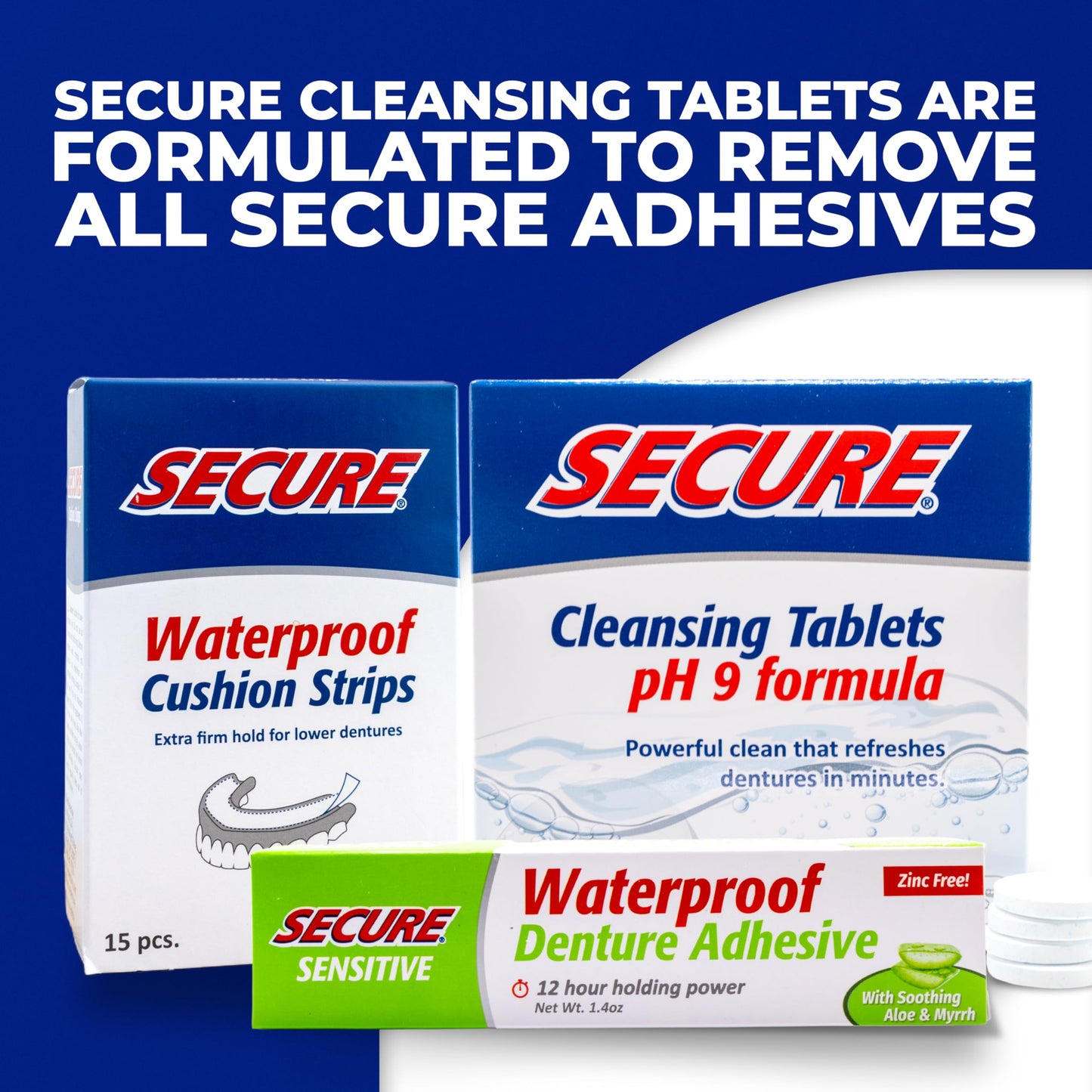 Secure Denture Adhesive with Aloe Vera & Myrrh - 12-Hour Waterproof Seal - 1.4 oz