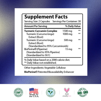 Research Verified Turmeric Curcumin 1500mg + BioPerine | Vegan, Made in USA, 360 Capsules