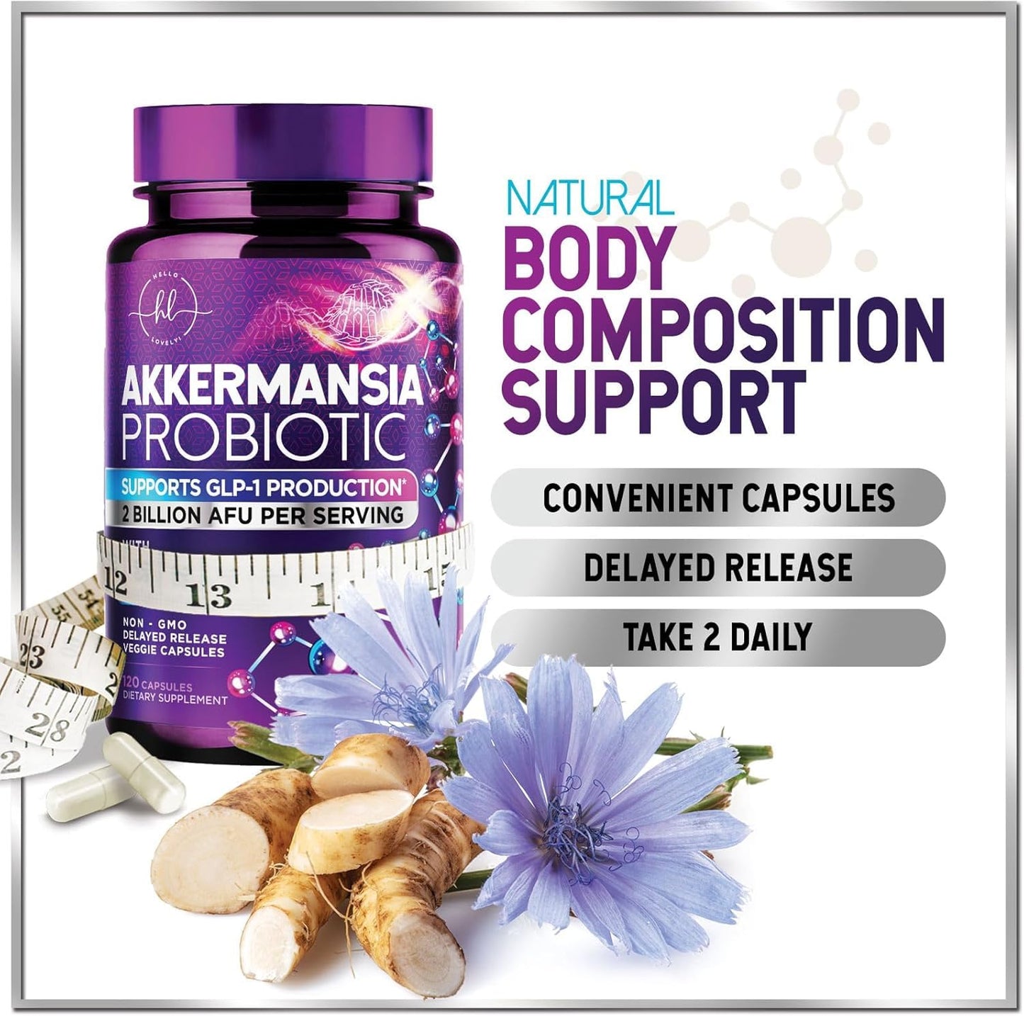 Akkermansia Probiotic 2B AFU – GLP-1 Support + Inulin Fiber | 120 Capsules | USA