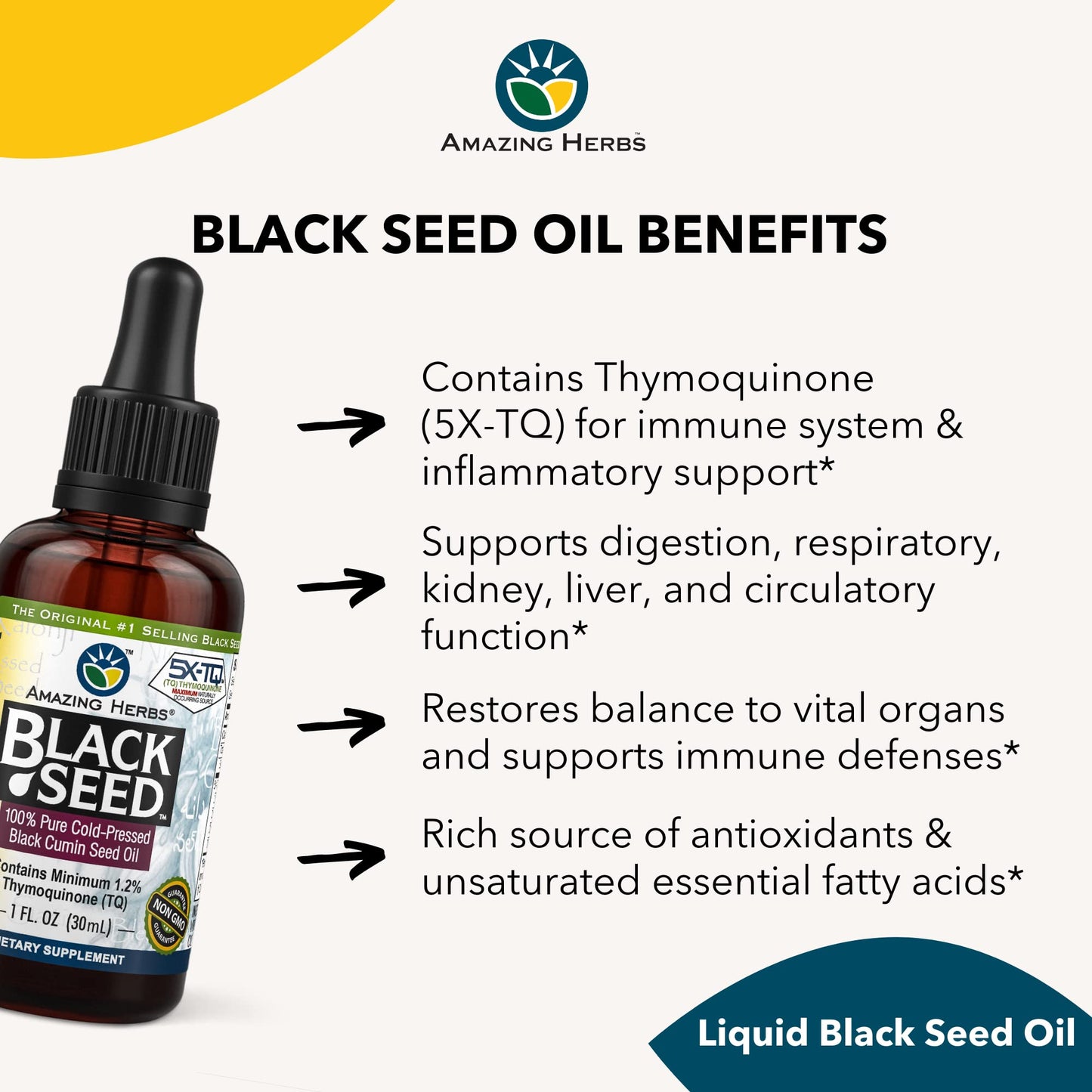 Amazing Herbs Premium Black Seed Oil – Gluten Free, Non-GMO, Cold-Pressed Nigella Sativa – 1 Fl Oz