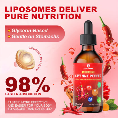 Cayenne Pepper Liquid Drops with Hawthorn & Vitamin D3 K2 – 2 fl oz | Vegan, Non-GMO