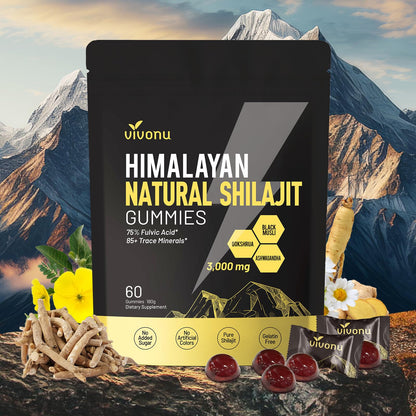 Himalayan Shilajit Gummies with Ashwagandha & Gokshura – Organic & Non-GMO