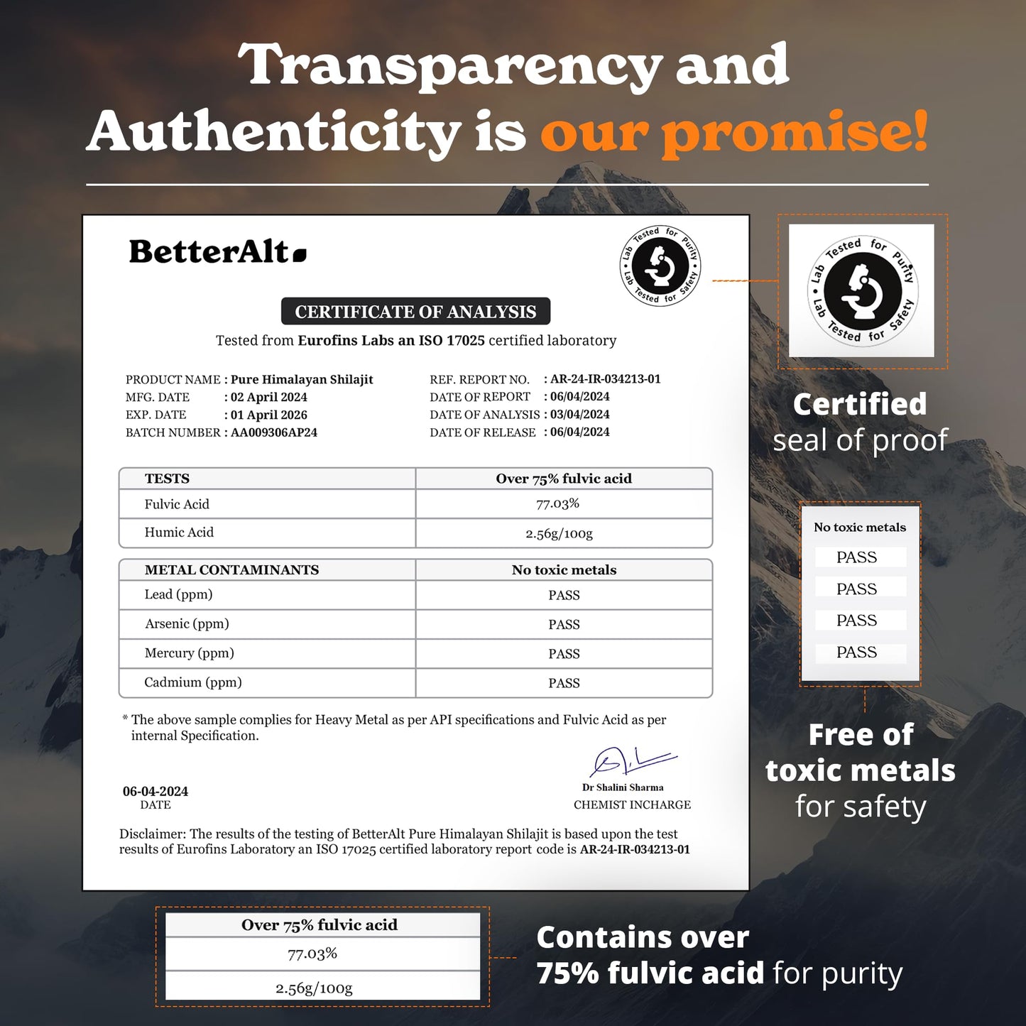 Better Alt Pure Himalayan Shilajit Resin - High Potency Gold Grade, 375 Servings, Energy and Immune Support (Lab Test Report)