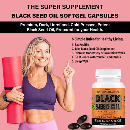 Pure Black Seed Oil Capsules 1000mg - 120 Softgels | Cold Pressed & Non-GMO