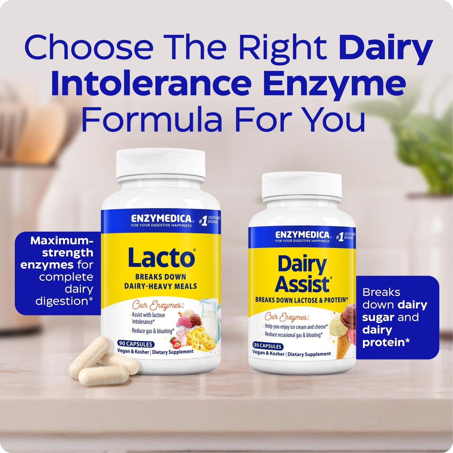 Enzymedica Lacto: Advanced Lactase Pills for Dairy Digestion, 90 Capsules