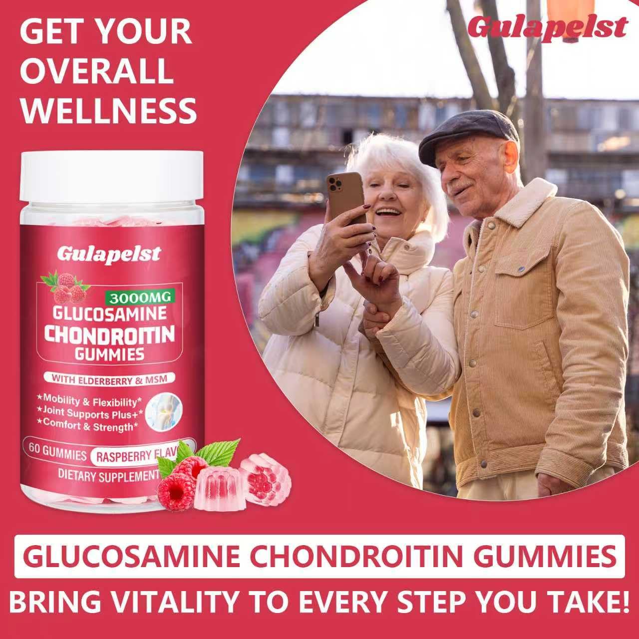 2 Packs 3000MG Glucosamine Chondroitin Gummies – Extra Strength Joint Health, MSM & Elderberry | 120 Gummies