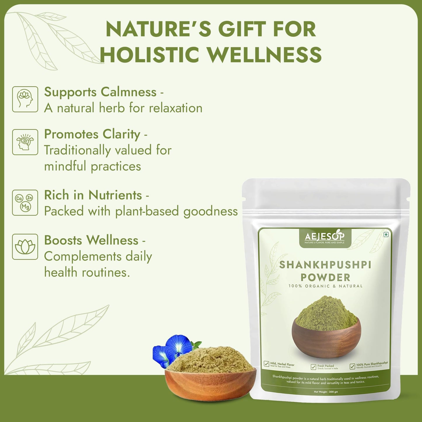 AEJESOP Shankhpushpi Powder – Memory Booster & Digestive Support Tea, 7oz (200g)