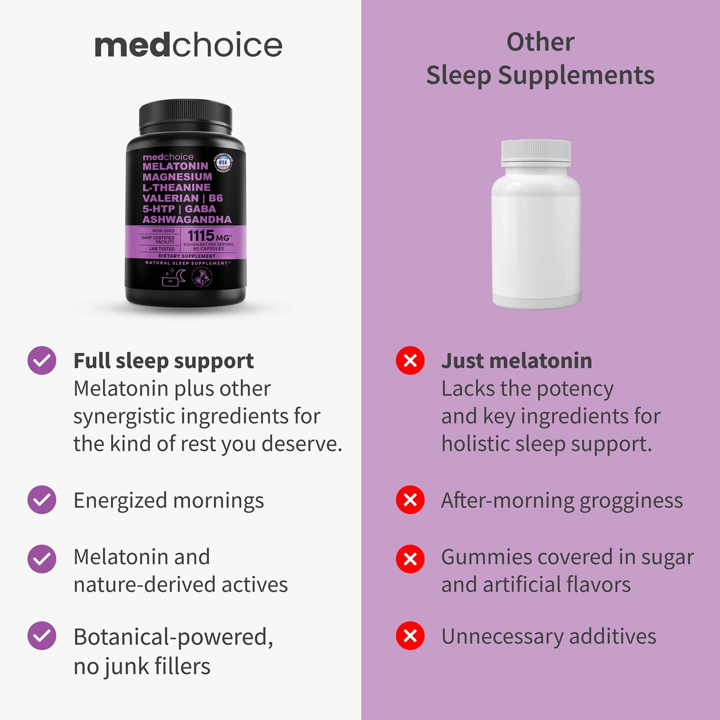 MEDCHOICE 12-in-1 Melatonin Sleep Capsules – 5 mg Melatonin & 500 mg Magnesium Glycinate (90ct, Pack of 3)