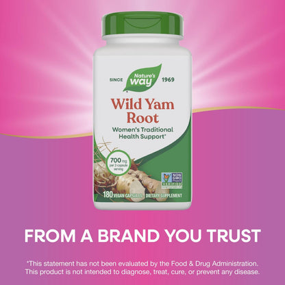 Nature's Way Wild Yam Root – Women's Health Support, 700 mg per 2-Capsule Serving, 180 Vegan Capsules