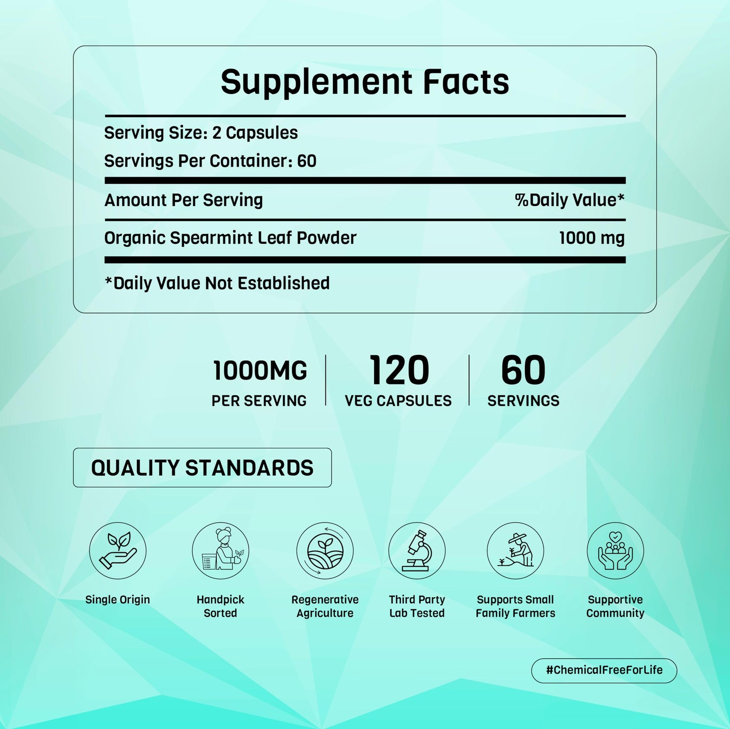 PADMURA Organic Spearmint Powder Capsules 1000mg | USDA Organic Certified | Non GMO | Gluten Free | Vegan - 120 Veg Capsules
