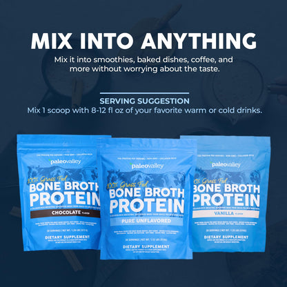 Paleovalley Grass-Fed Bone Broth Protein Powder, Chocolate – 15g Protein
