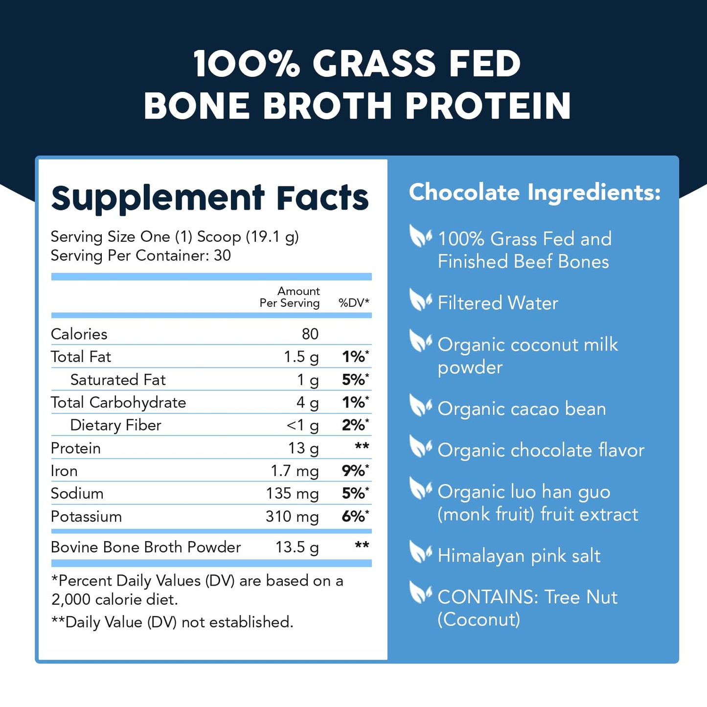 Paleovalley Grass-Fed Bone Broth Protein Powder, Chocolate – 15g Protein