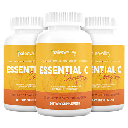 Paleovalley Essential C Complex — Organic Vitamin C for Immune Support | 3 Pack, 450 mg, USA Made
