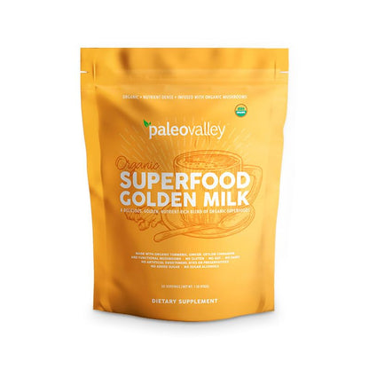 Paleovalley Organic Superfood Golden Milk — Turmeric, Whole Mushroom Blend & MCT Coconut Milk, 30 Servings