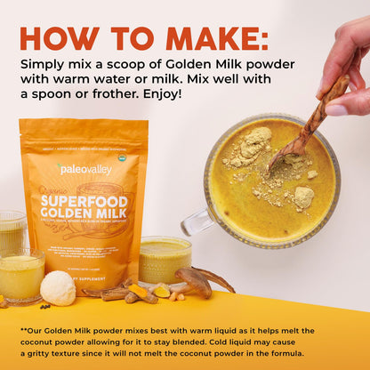Paleovalley Organic Superfood Golden Milk — Turmeric, Whole Mushroom Blend & MCT Coconut Milk, 30 Servings