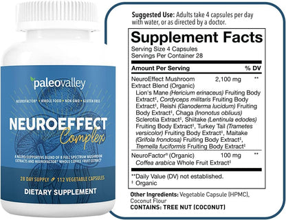 Paleovalley NeuroEffect: Focus, Memory & Energy with 8 Mushroom Extracts | 28-Day Supply