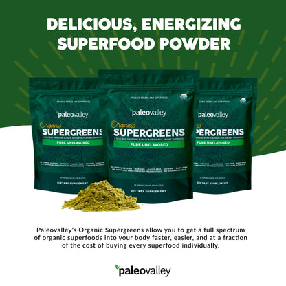 Paleovalley Organic Supergreens Powder - 23 Superfoods, No Cereal Grasses, 30 Servings