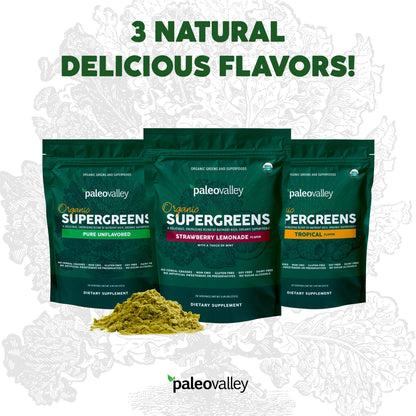 Paleovalley Organic Supergreens Powder - 23 Superfoods, No Cereal Grasses, 30 Servings