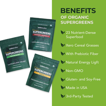Paleovalley Organic Supergreens Powder - 23 Superfoods, No Cereal Grasses, 30 Servings
