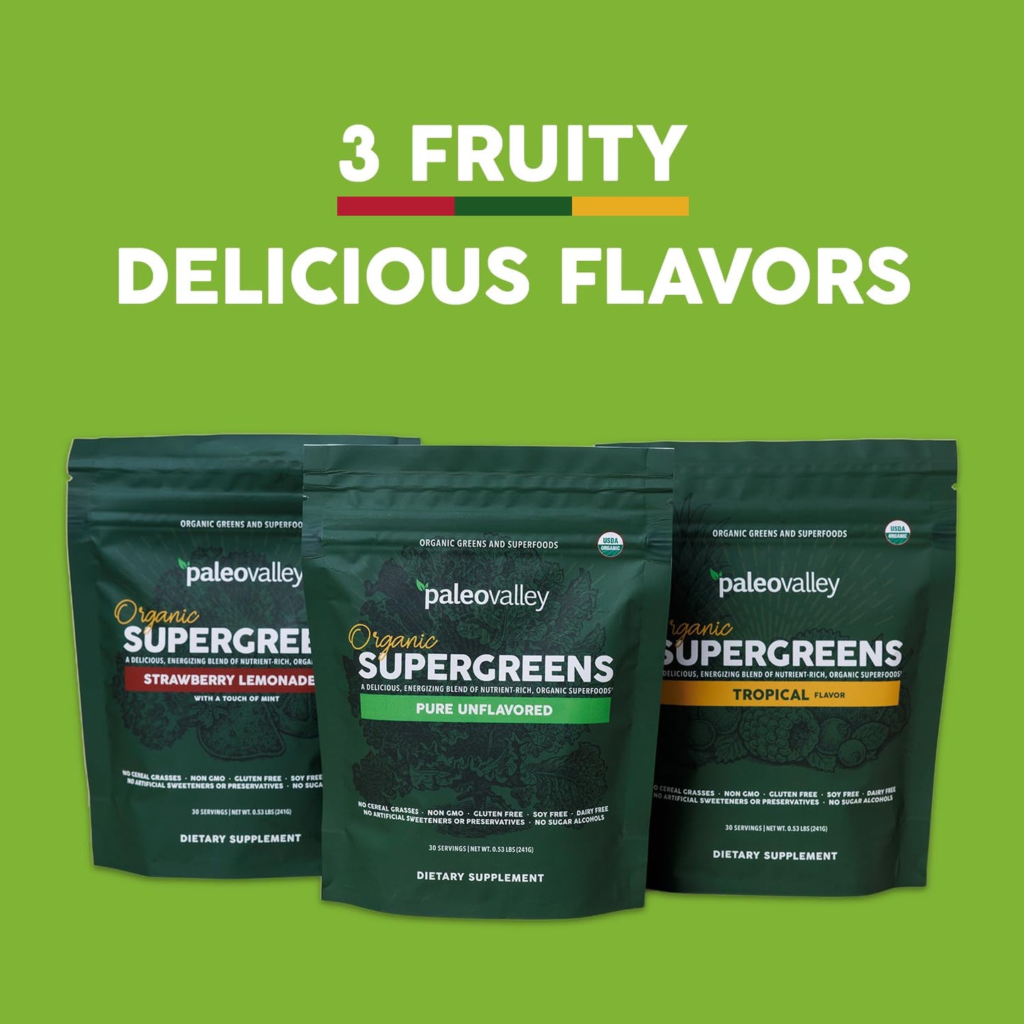 Paleovalley Organic Supergreens Powder - 23 Superfoods, No Cereal Grasses, 30 Servings
