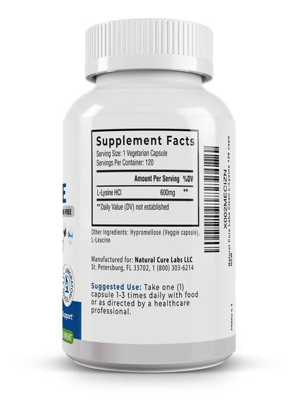 Palmara Health Clean L-Lysine 600mg, 120 Capsules | Vegan, Non-GMO, Gluten Free